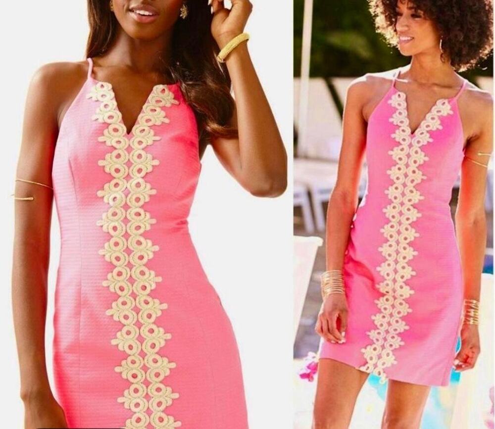 Lilly Pulitzer Hot Pink Gold Sleeveless Bungalow Dress Sz 6 GS